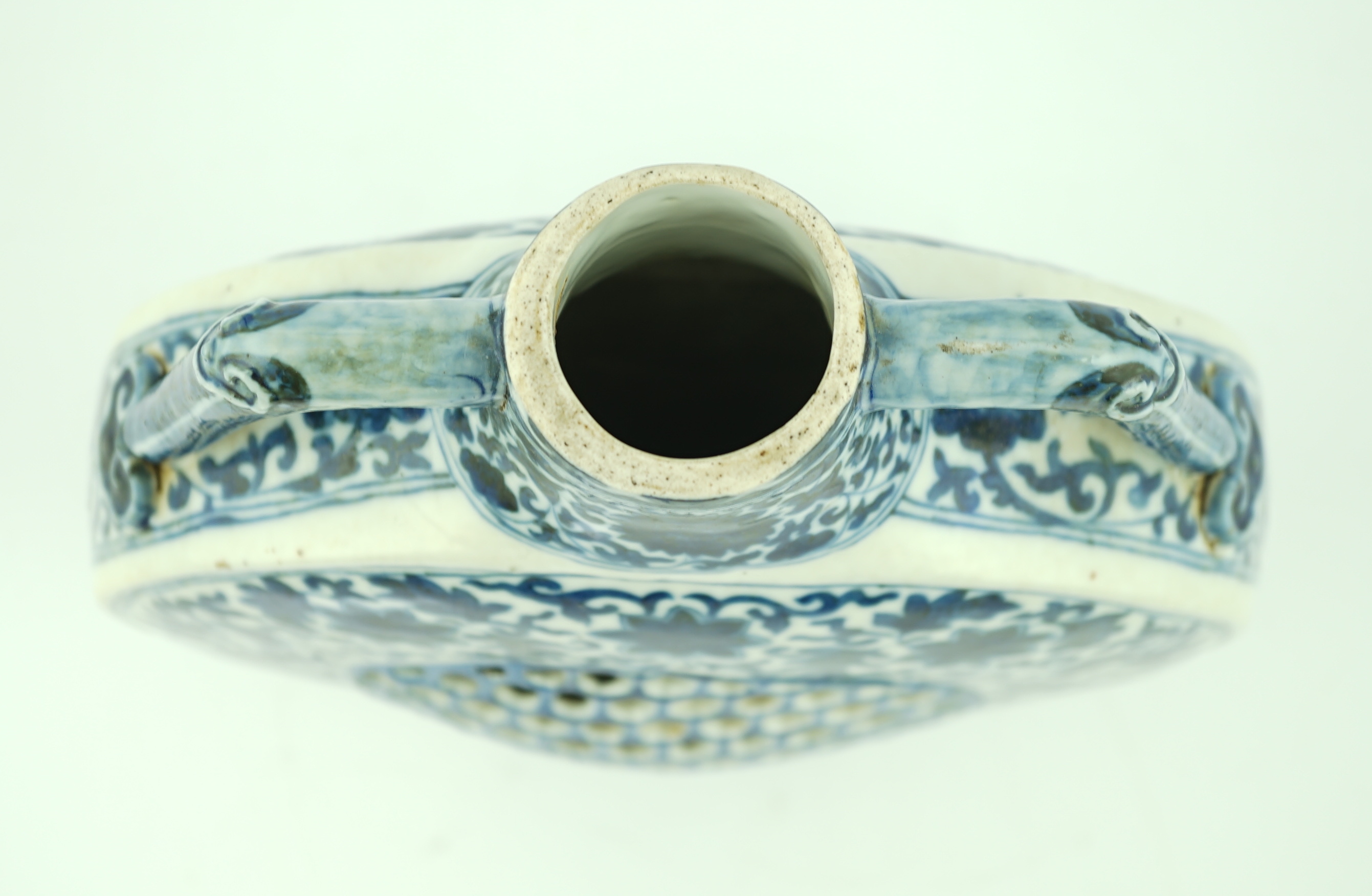 A Chinese blue and white moonflask, Daoguang six character mark and of the period, neck reduced